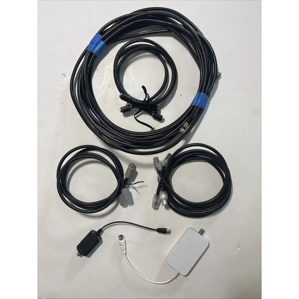 Lot Of 7 Coaxial Cables And 2 Boosters. Lengths 5-3'  1-6'  1-very long EUC Read
